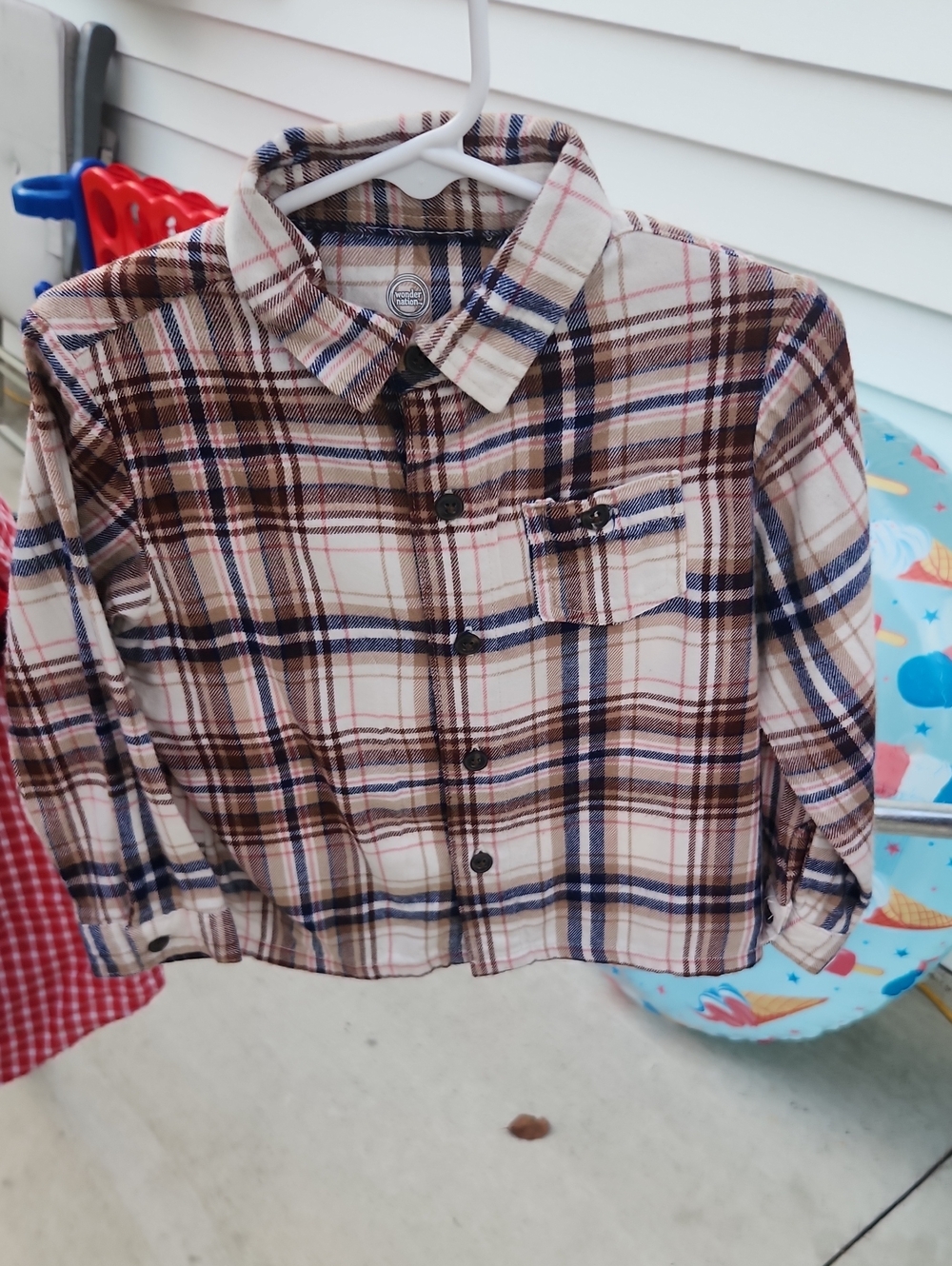 wonder nation Plaid Button-Down Shirt in Cream, Brown & Blue